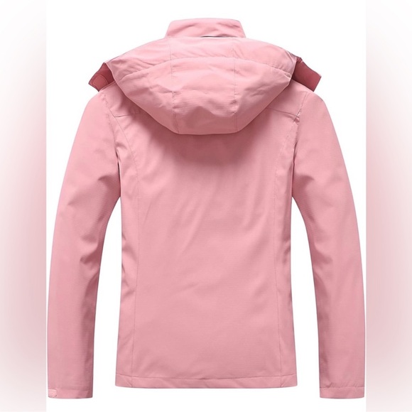 OTU Women's Waterproof Rain Jacket Lightweight Hooded Raincoat for Hiking Pink M - Picture 2 of 16